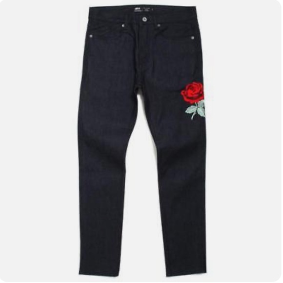 NWT Publish Brand Jeans Zachariah Floral Rose Embroidery Skinny Raw Indigo